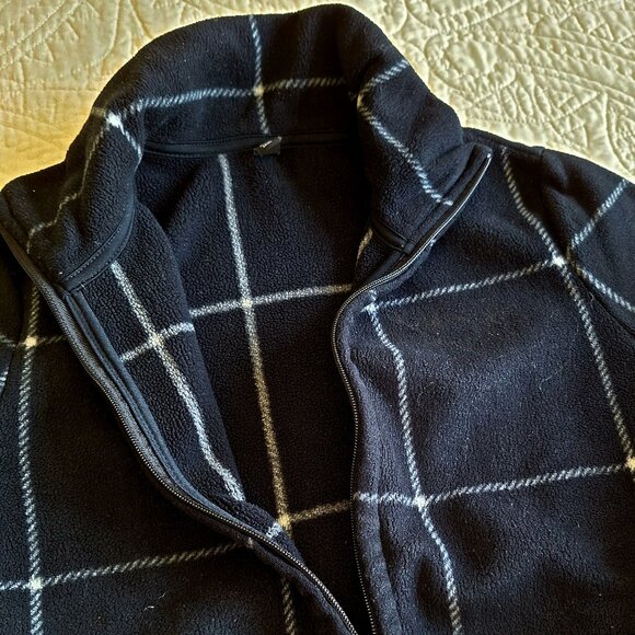 UNIQLO Fleece Zip Front Jacket Black and White Square Stripes - Picture 2 of 7